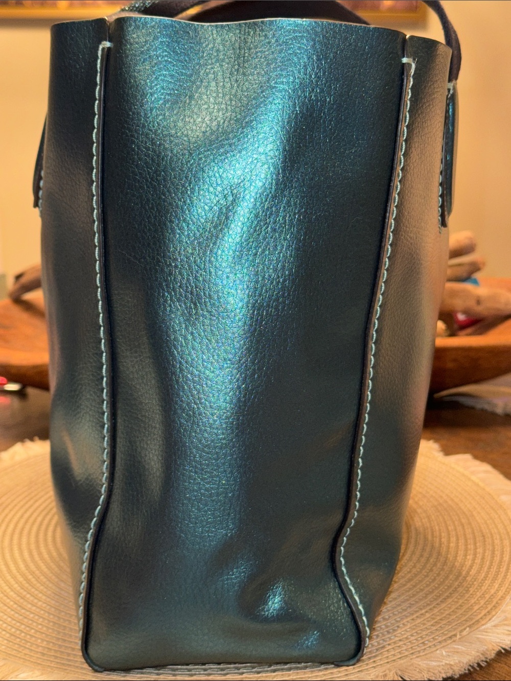 Coach Metallic Teal Women's Tote Bag and GunmetalTag, Suede Interior - NWOT - Picture 4 of 7